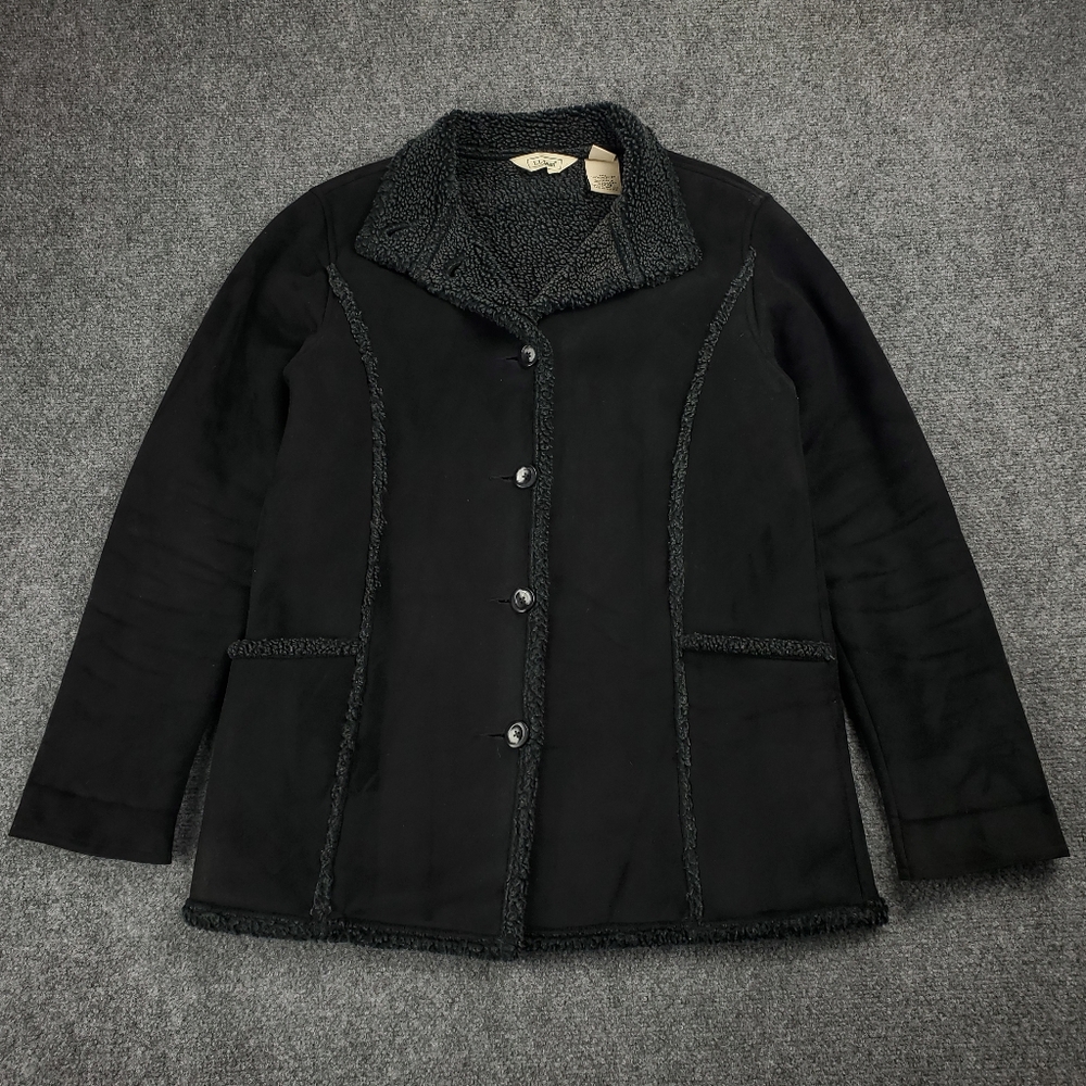 L.L. Bean Black Shearling-Trim Coat